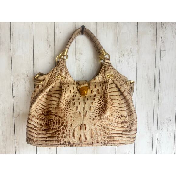 Brahmin Crocodile embossed Large shoulder women bag and wallet champagne. - Picture 3 of 12